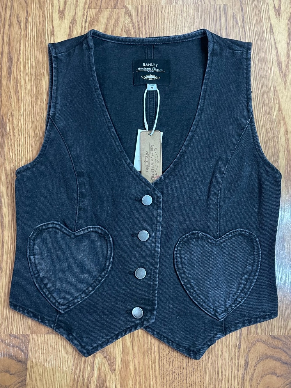 Ashley Vintage Charm Heart Pocket Denim Vest – NWT